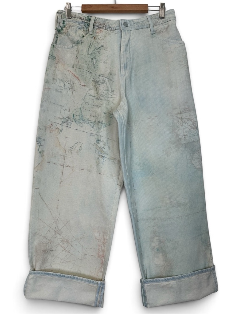 Anthropologie Pilcro High-Rise Slouch Wide-Leg Map Pattern Jeans - Picture 2 of 12
